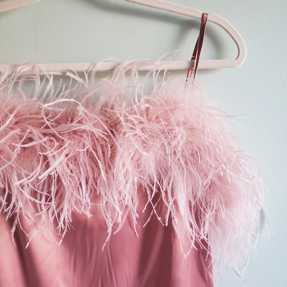 Fashion Nova Endless Cocktail Satin Feather Dress NWT - Picture 5 of 5